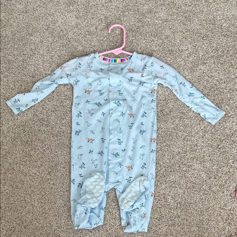 Magnetic Me Light Blue Forest Animal Print Footie